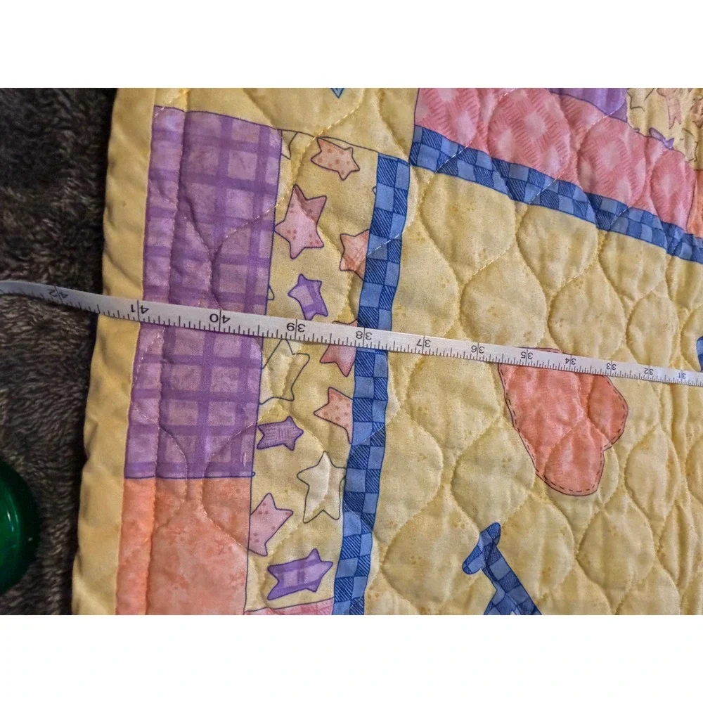 1990s  Baby Quilt Alphabet Animal Noahs Ark Nursery Blanket Yellow Pastel 34x41